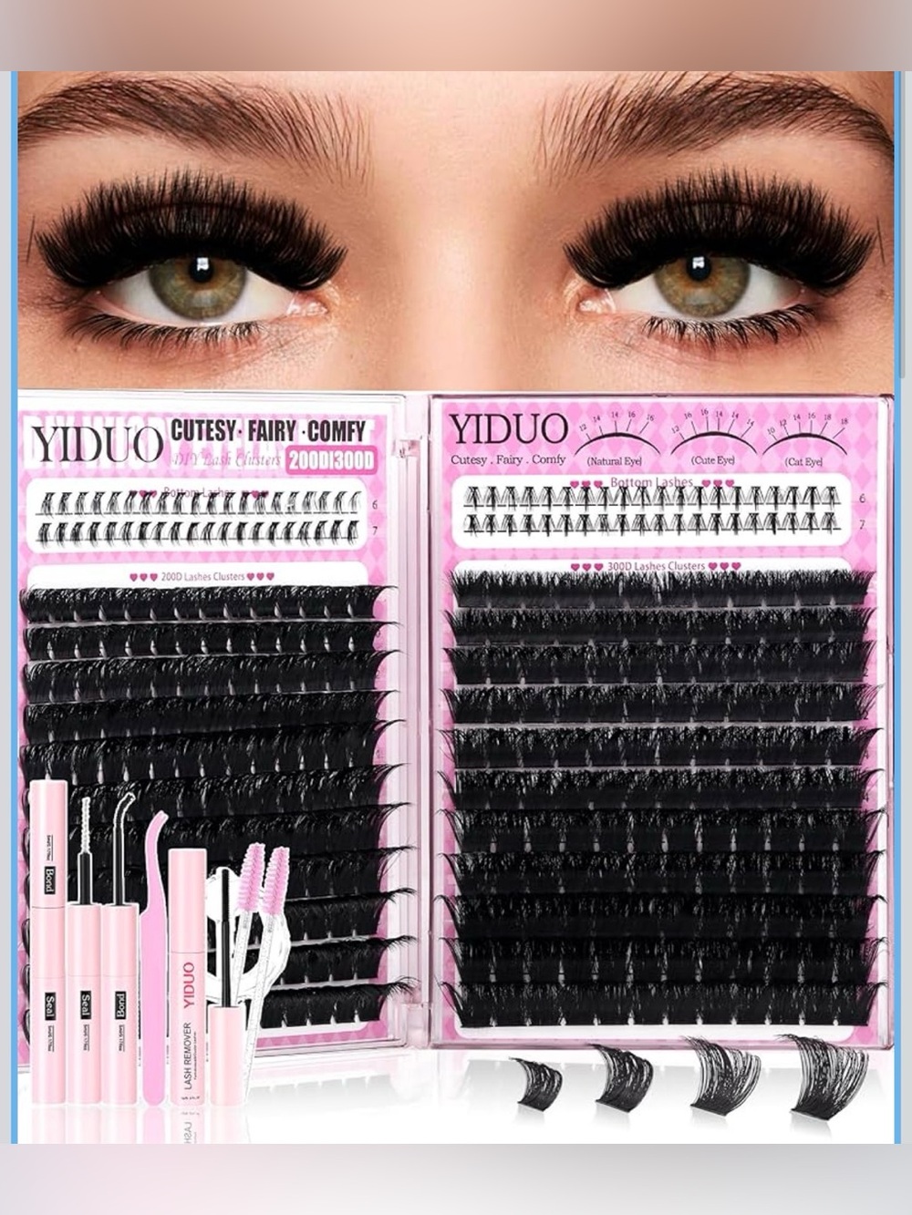 200D+300D Lash Clusters Kit, 366pcs D Curly Volume Thick Eyelash
